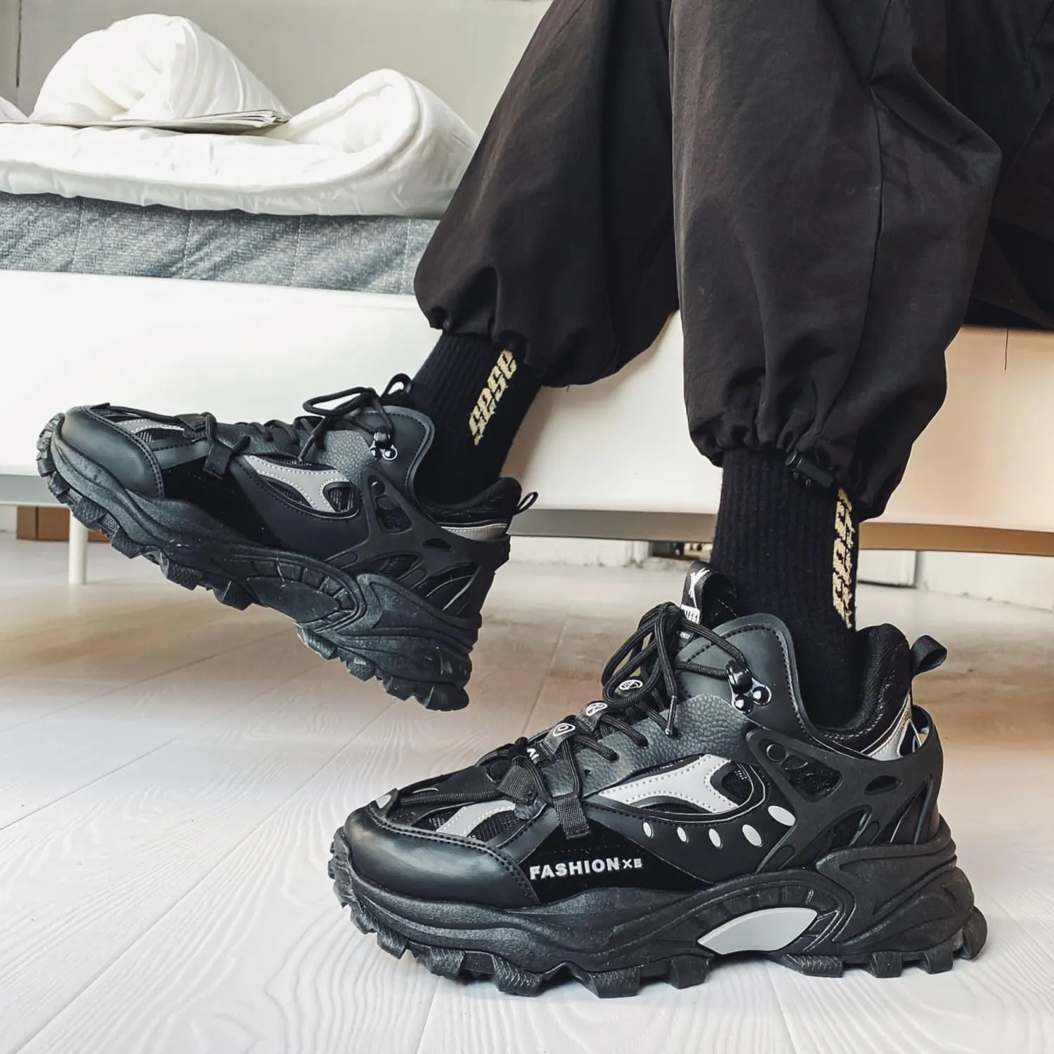 Men's Cloud Pattern Round Toe Lace-Up Thick Sole Athletic Sneakers, Casual Sports Shoes for All Seasons, Breathable Fabric Upper, PVC Sole, Spring Summer Autumn Winter