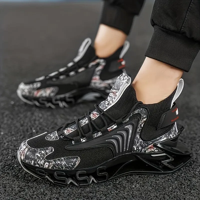 Mens Fashion Lace-Up Sneakers | Casual Athletic Shoes with Solid Color Design, Breathable Fabric Upper & Mesh Lining, All-Season Rubber Sole Sports Footwear