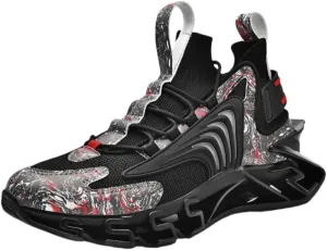 Mens Fashion Lace-Up Sneakers | Casual Athletic Shoes with Solid Color Design, Breathable Fabric Upper & Mesh Lining, All-Season Rubber Sole Sports Footwear