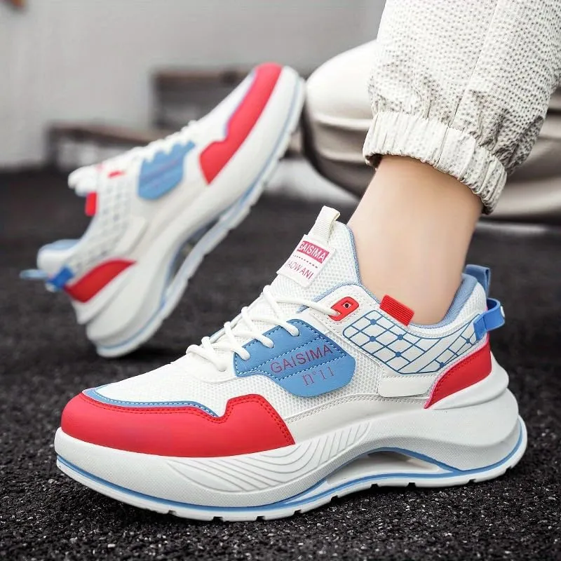 Men's Fashion Running Sneakers - Durable PU Upper, PVC Sole, Cushioned Insole, Breathable Mesh Design, Low-Top Lace-Up Casual Shoes