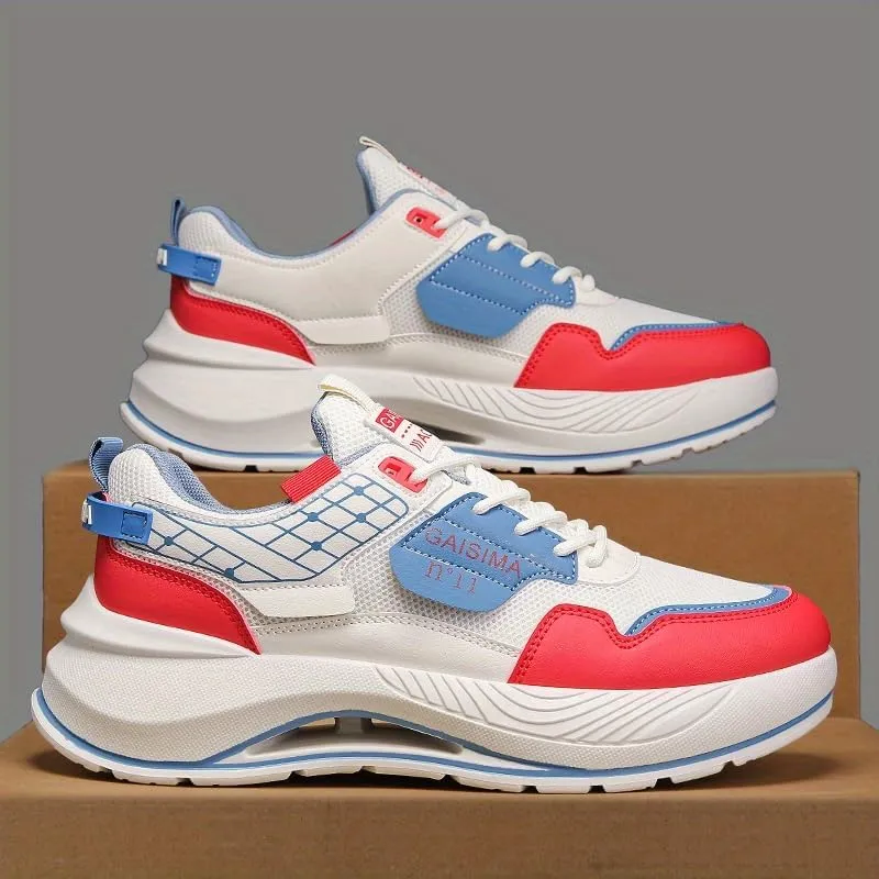 Men's Fashion Running Sneakers - Durable PU Upper, PVC Sole, Cushioned Insole, Breathable Mesh Design, Low-Top Lace-Up Casual Shoes