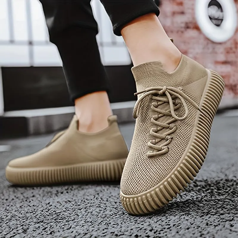 Men's Fashion Woven Breathable Elastic Socks Shoes, Comfortable Non-Slip Thickened Sole Casual Sneakers for Outdoor Activities