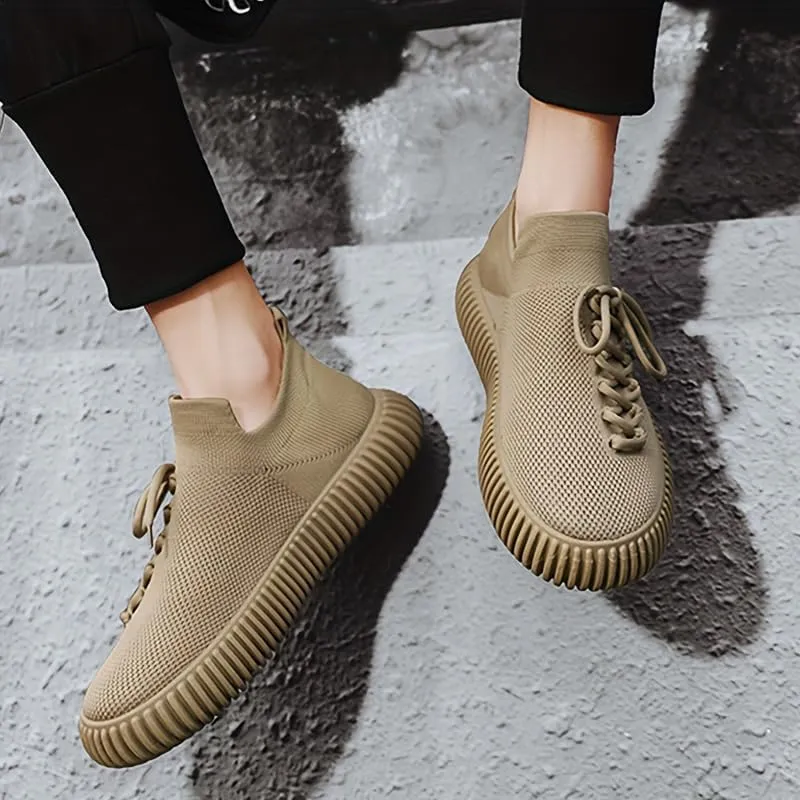 Men's Fashion Woven Breathable Elastic Socks Shoes, Comfortable Non-Slip Thickened Sole Casual Sneakers for Outdoor Activities