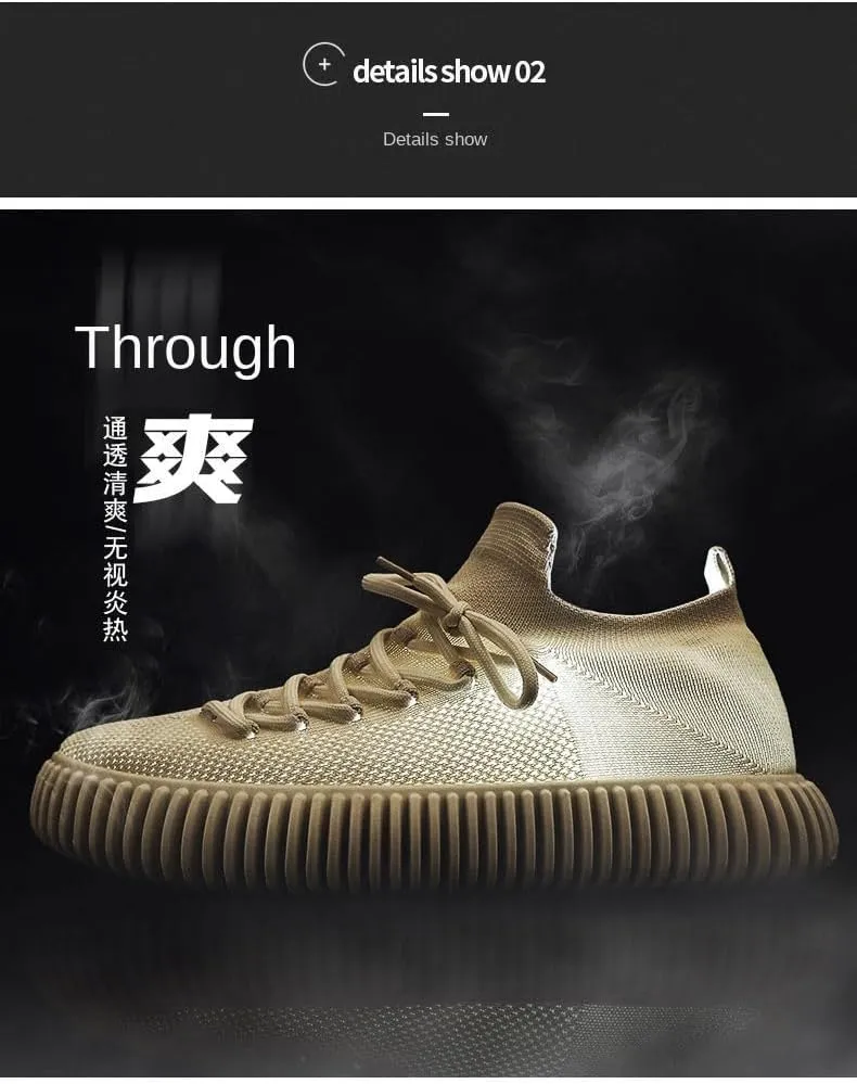 Men's Fashion Woven Breathable Elastic Socks Shoes, Comfortable Non-Slip Thickened Sole Casual Sneakers for Outdoor Activities