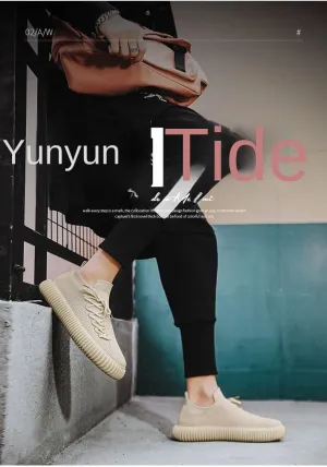 Men's Fashion Woven Breathable Elastic Socks Shoes, Comfortable Non-Slip Thickened Sole Casual Sneakers for Outdoor Activities