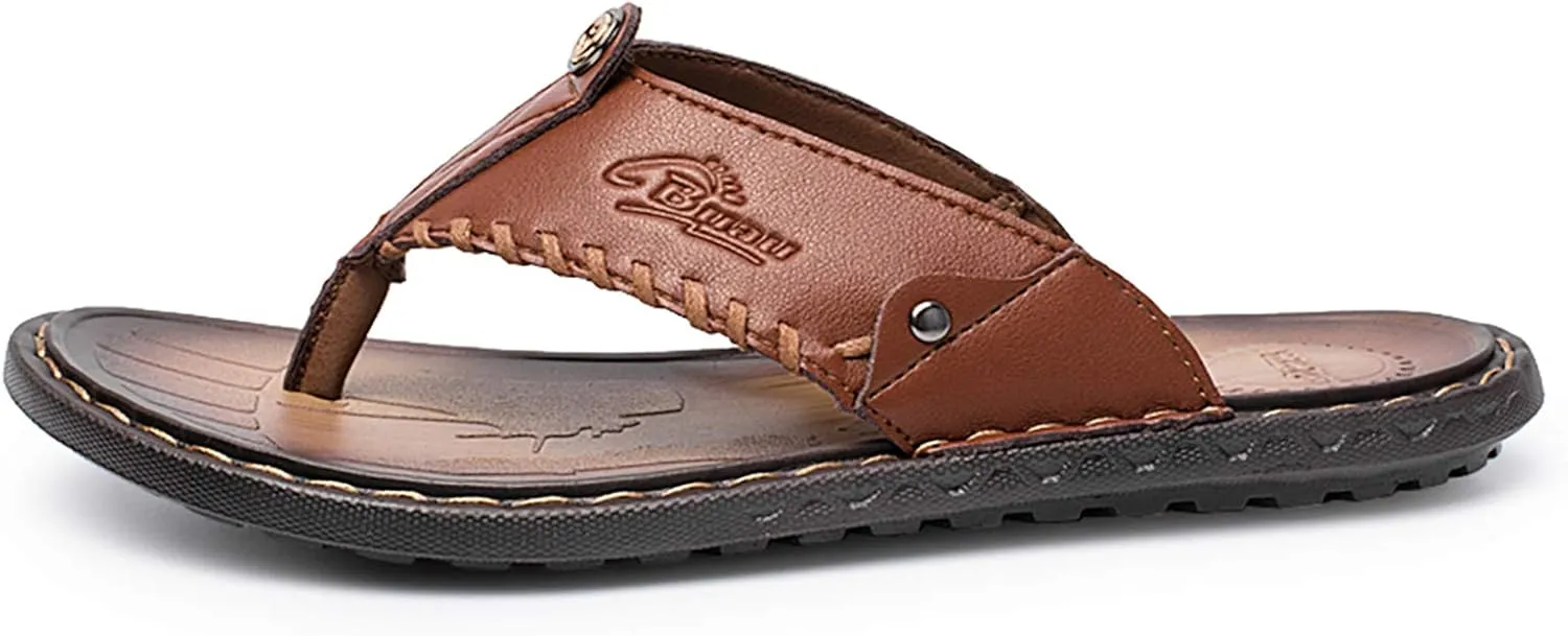 Mens Flip Flops Casual Leather Home Sandals For Mens Rubber Sole Slippers