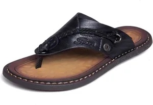 Mens Flip Flops Casual Leather Home Sandals For Mens Rubber Sole Slippers