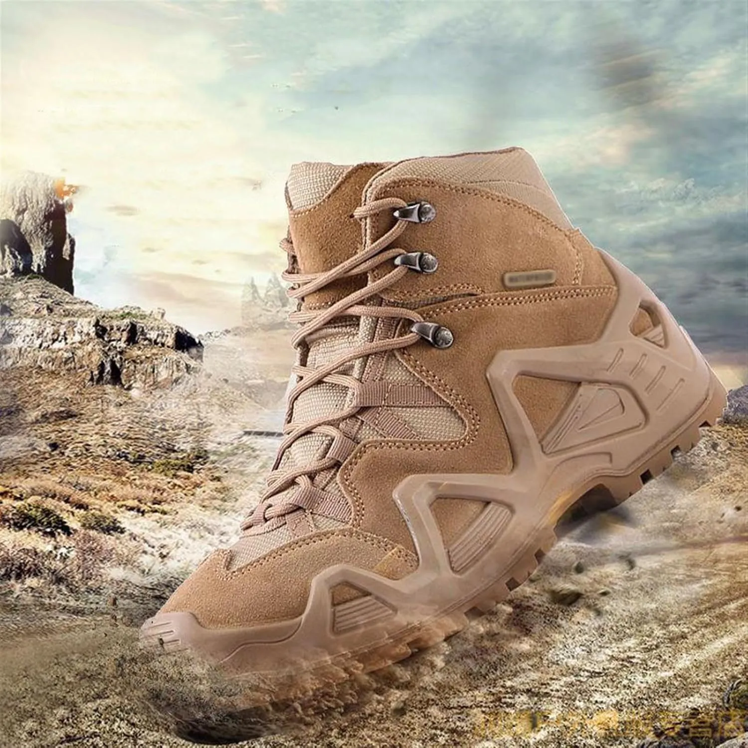 Mens Hiking Combat Boots, Mens Waterproof Lace Up Breathable Mid Top Combat Tactical Boots, Lightweight and Casual Tactical Safety Shoes, for Backpacking Outdoor Hiking