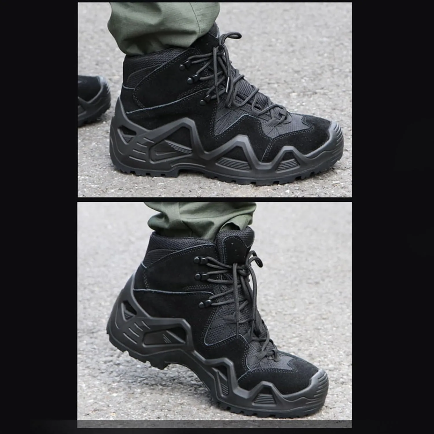 Mens Hiking Combat Boots, Mens Waterproof Lace Up Breathable Mid Top Combat Tactical Boots, Lightweight and Casual Tactical Safety Shoes, for Backpacking Outdoor Hiking