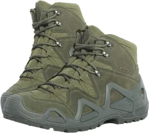 Mens Hiking Combat Boots, Mens Waterproof Lace Up Breathable Mid Top Combat Tactical Boots, Lightweight and Casual Tactical Safety Shoes, for Backpacking Outdoor Hiking