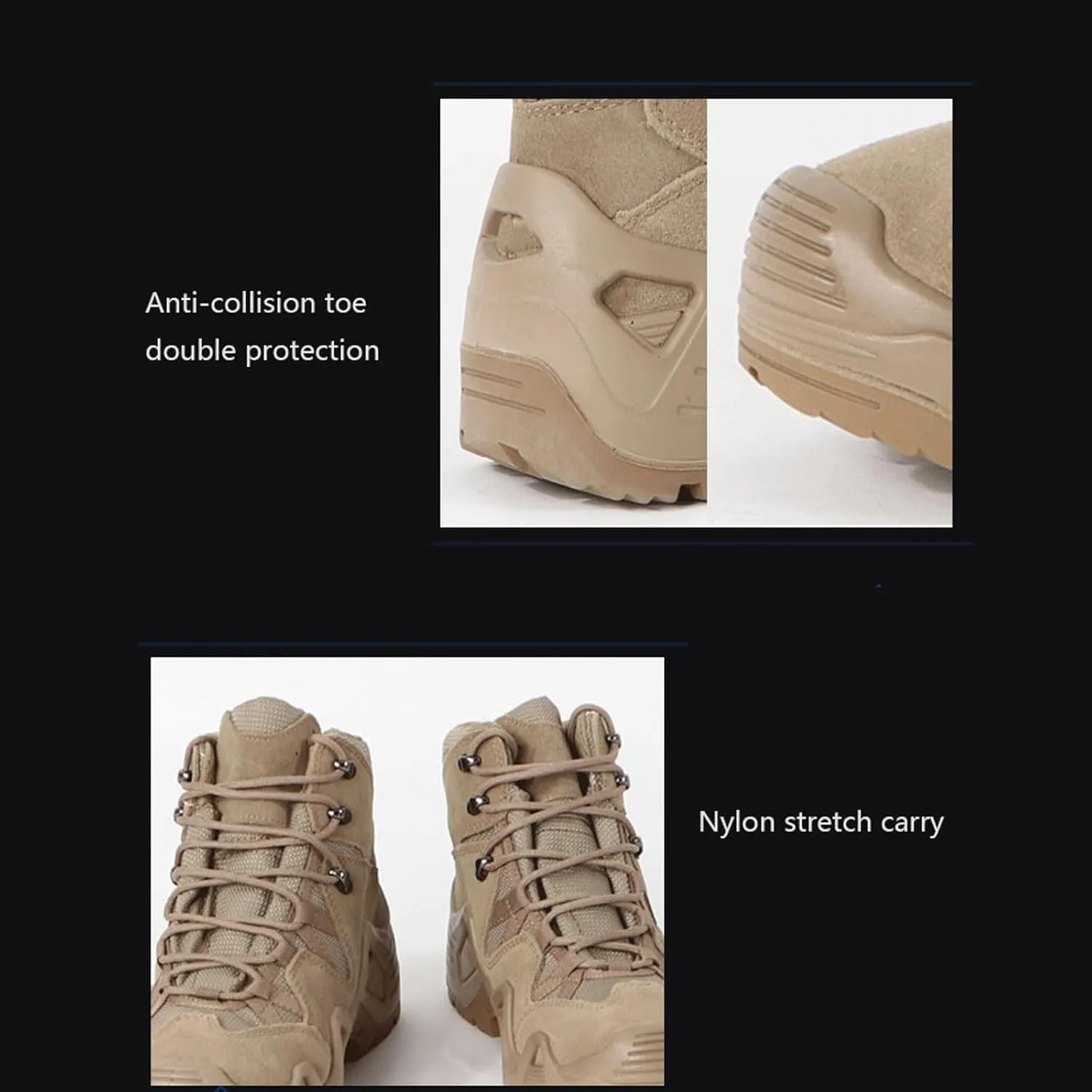 Mens Hiking Combat Boots, Mens Waterproof Lace Up Breathable Mid Top Combat Tactical Boots, Lightweight and Casual Tactical Safety Shoes, for Backpacking Outdoor Hiking