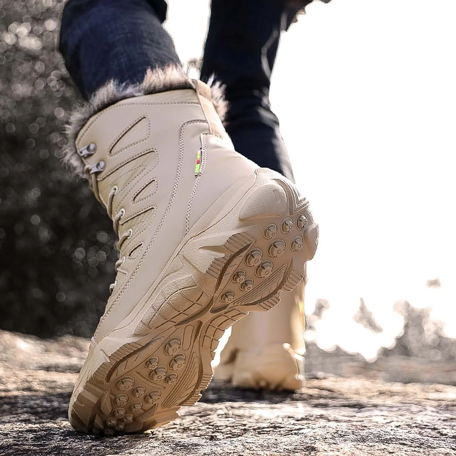 Men's Snow Boots - Tactical, Hiking, Work - Black, Size 8-9