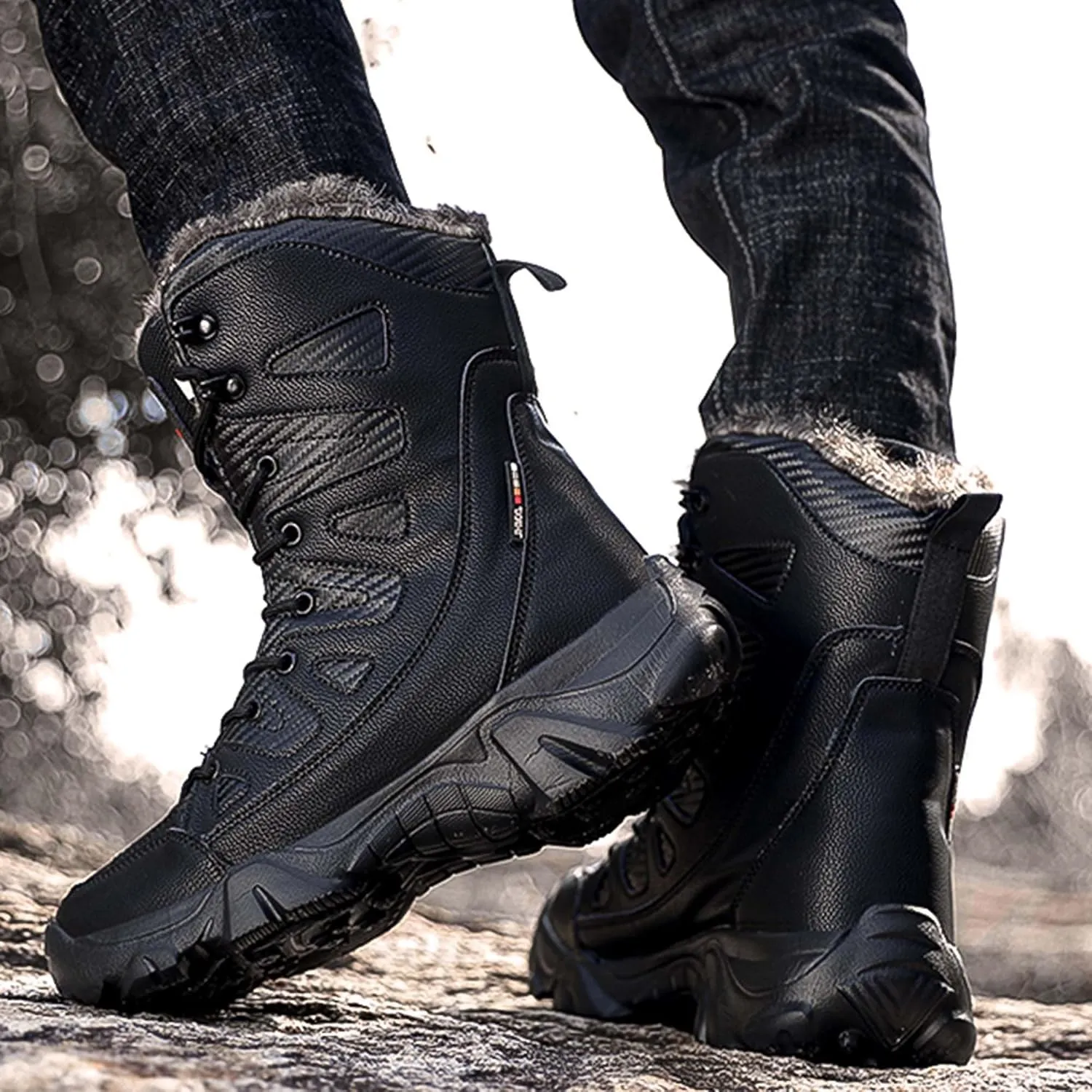Men's Snow Boots - Tactical, Hiking, Work - Black, Size 8-9