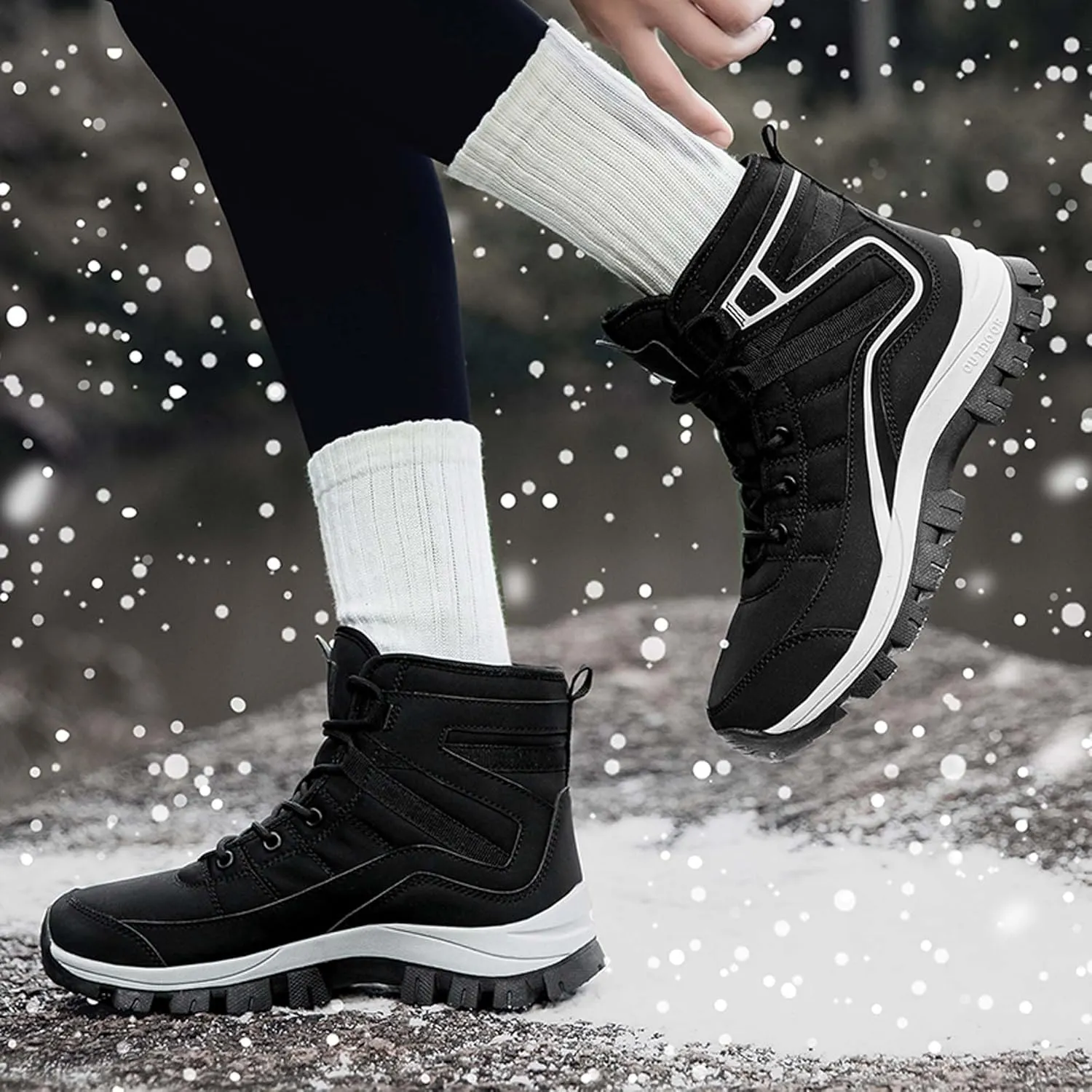 Mens Snow Boots Womens Winter Boots Waterproof Fur Lined Warm Lightweight Ankle Boots High Top Slip On Anti-Slip Casual Outdoor Shoes Booties