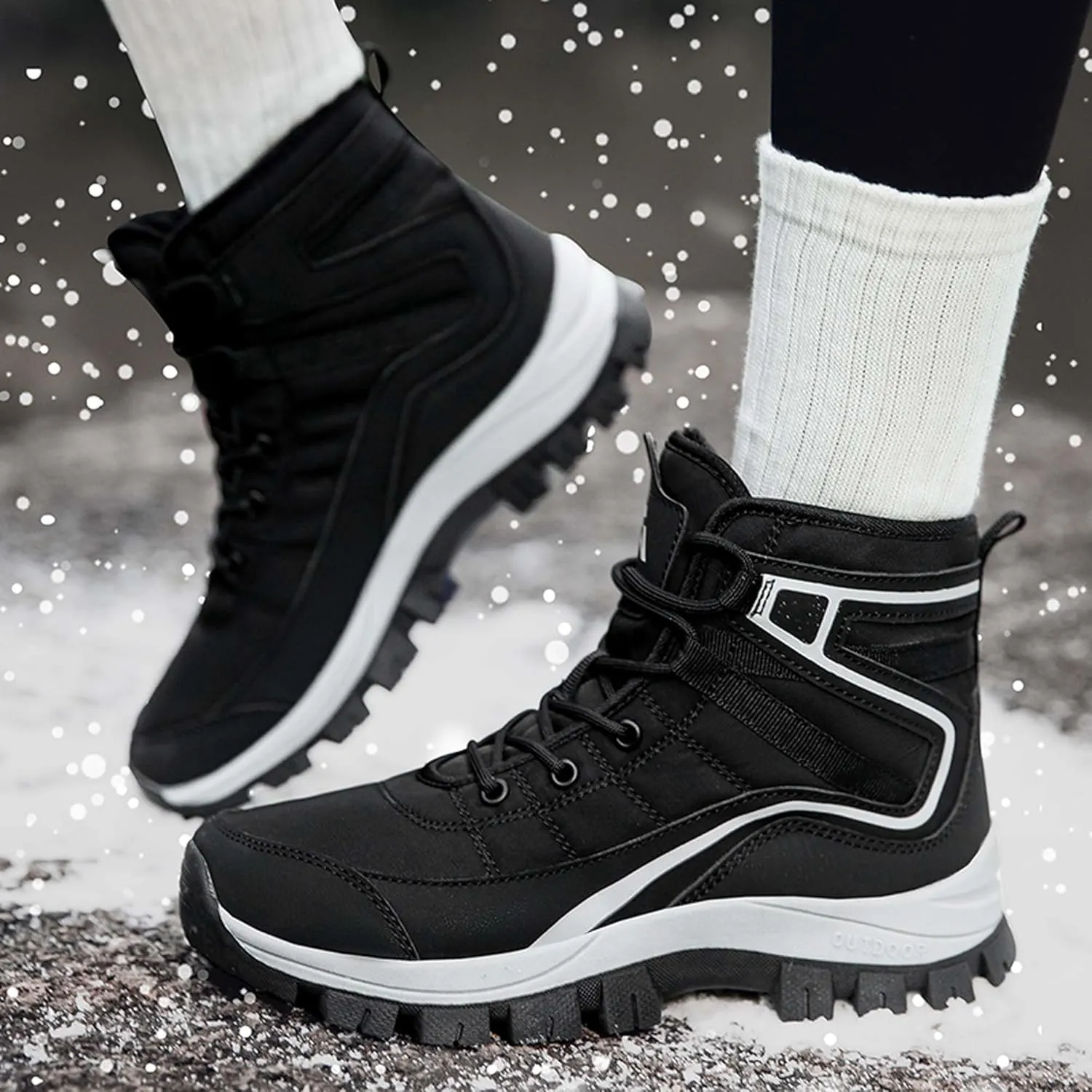 Mens Snow Boots Womens Winter Boots Waterproof Fur Lined Warm Lightweight Ankle Boots High Top Slip On Anti-Slip Casual Outdoor Shoes Booties