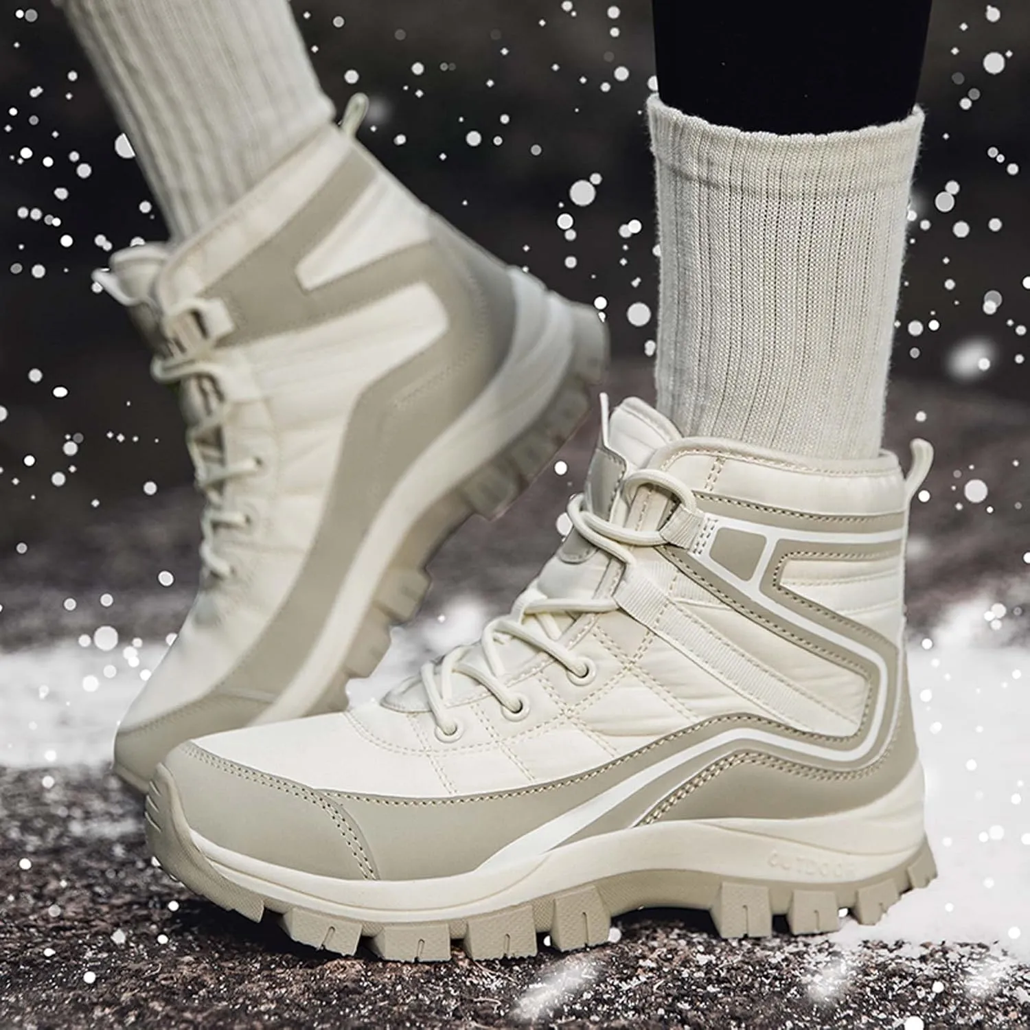 Mens Snow Boots Womens Winter Boots Waterproof Fur Lined Warm Lightweight Ankle Boots High Top Slip On Anti-Slip Casual Outdoor Shoes Booties