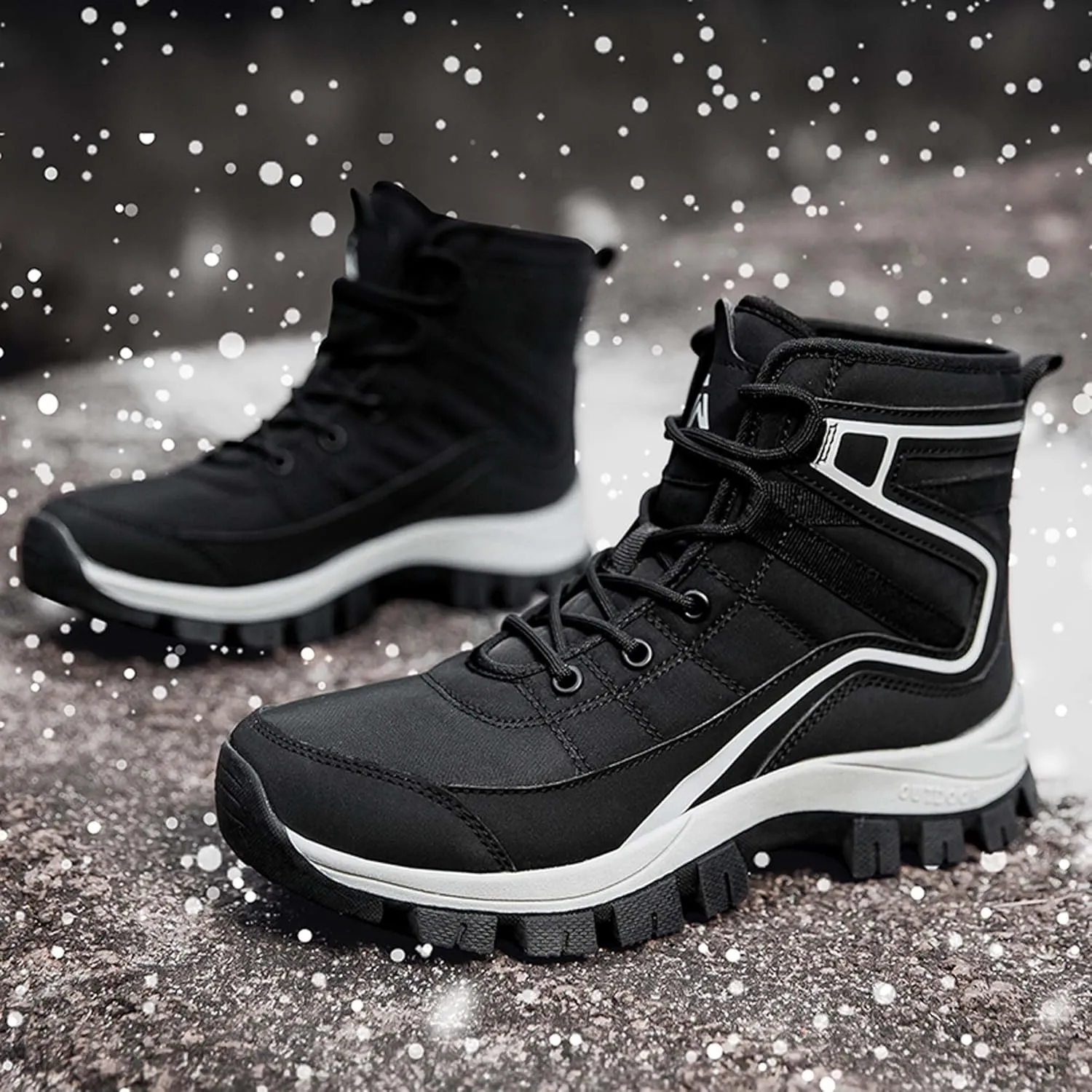 Mens Snow Boots Womens Winter Boots Waterproof Fur Lined Warm Lightweight Ankle Boots High Top Slip On Anti-Slip Casual Outdoor Shoes Booties