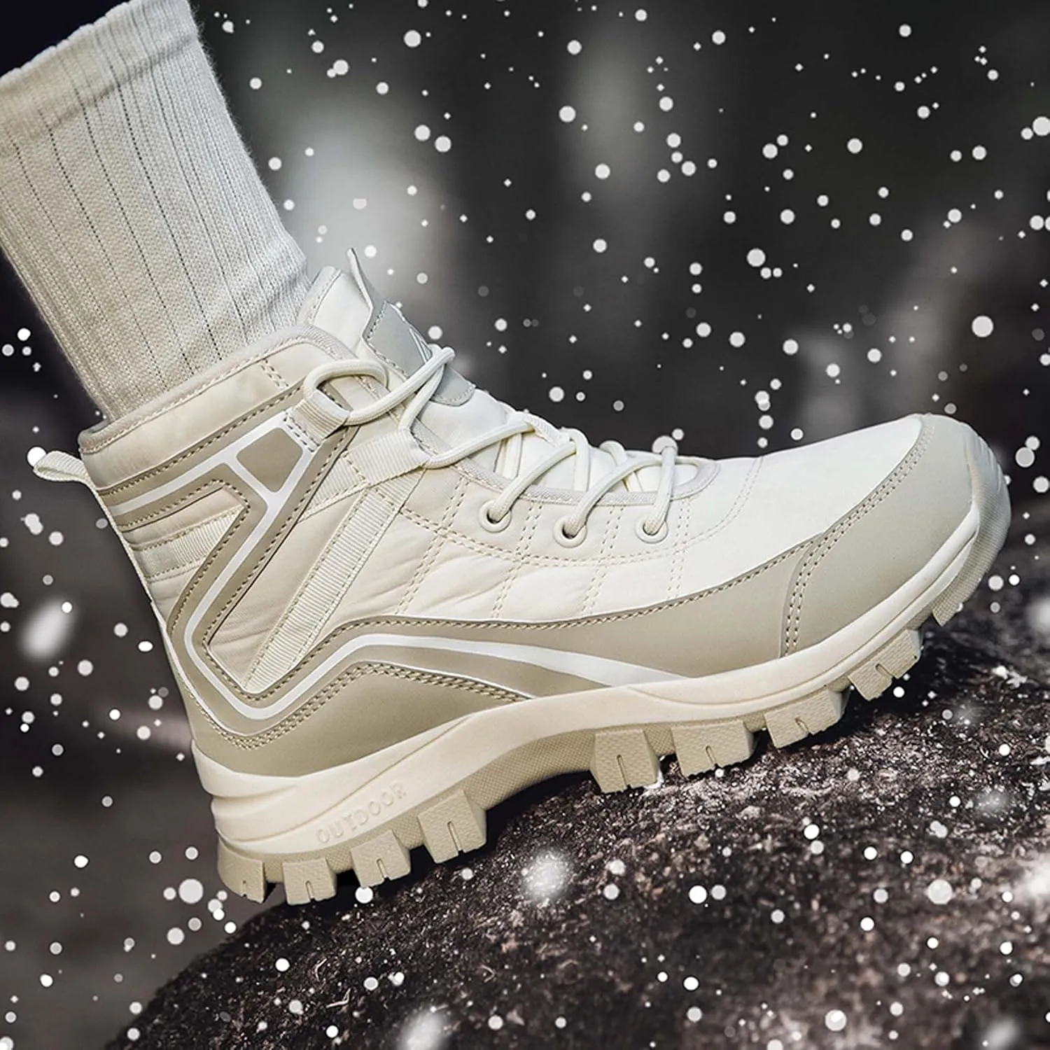 Mens Snow Boots Womens Winter Boots Waterproof Fur Lined Warm Lightweight Ankle Boots High Top Slip On Anti-Slip Casual Outdoor Shoes Booties