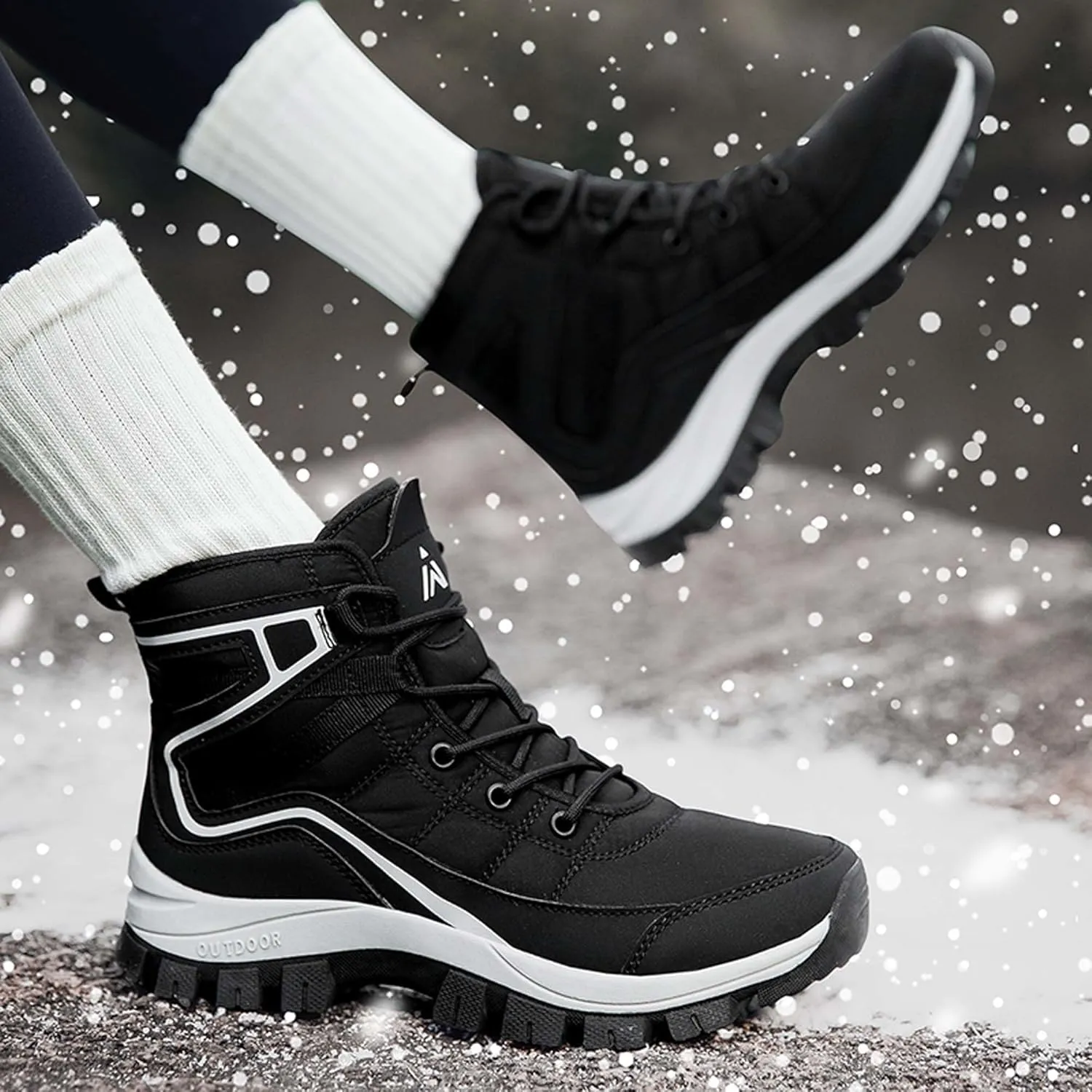Mens Snow Boots Womens Winter Boots Waterproof Fur Lined Warm Lightweight Ankle Boots High Top Slip On Anti-Slip Casual Outdoor Shoes Booties