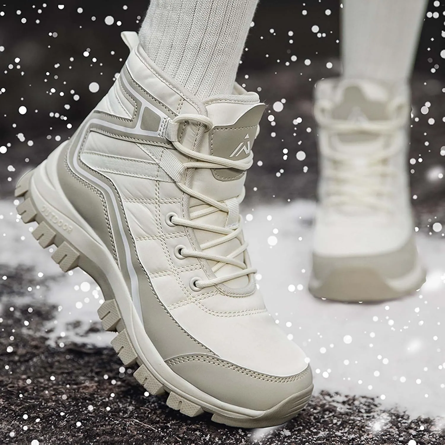 Mens Snow Boots Womens Winter Boots Waterproof Fur Lined Warm Lightweight Ankle Boots High Top Slip On Anti-Slip Casual Outdoor Shoes Booties