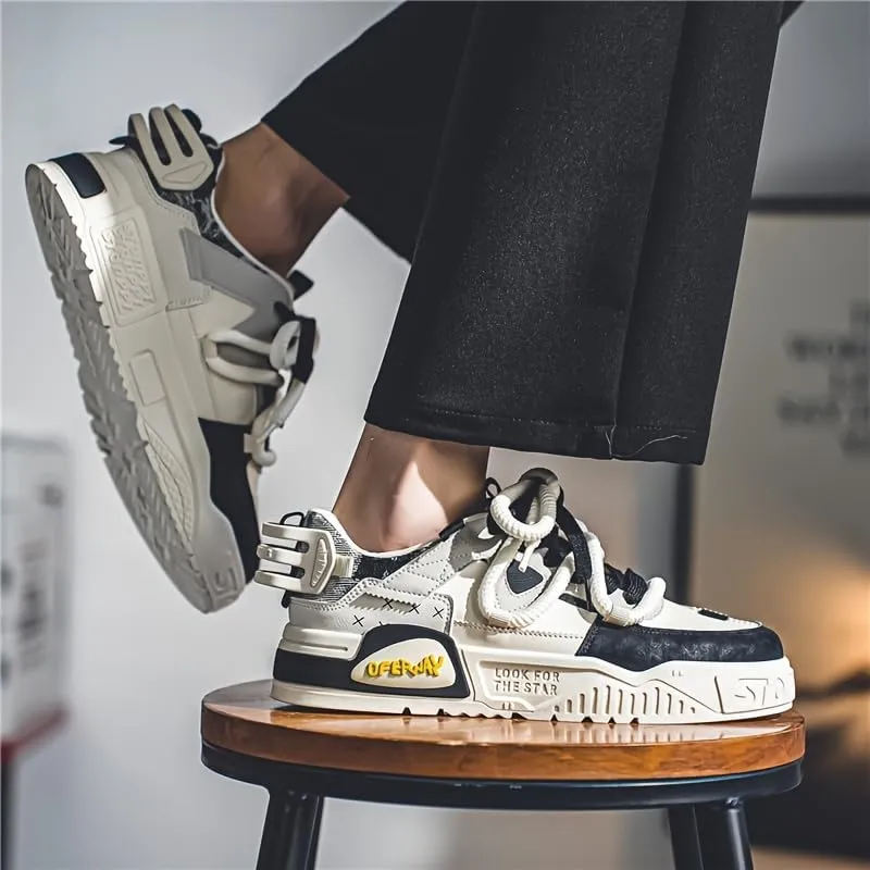 Men's Trendy Sneakers Casual Sporty Low-Top Lace-Up Shoes Non-Slip Rubber Outsole Breathable Fabric Lining for Daily Wear