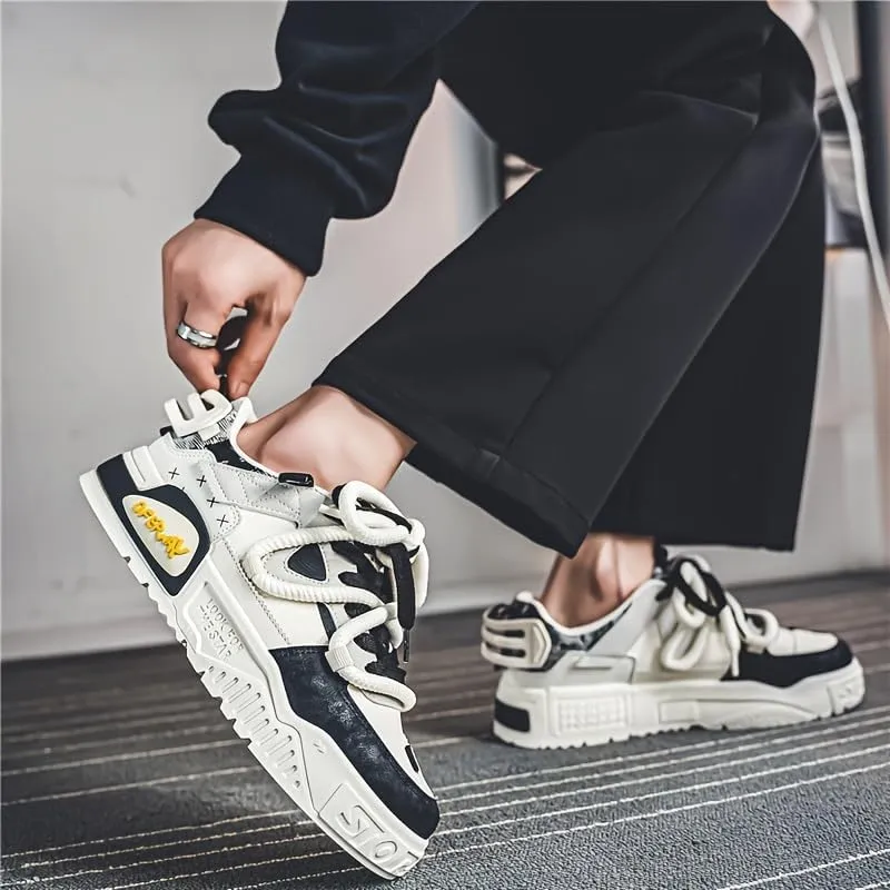 Men's Trendy Sneakers Casual Sporty Low-Top Lace-Up Shoes Non-Slip Rubber Outsole Breathable Fabric Lining for Daily Wear