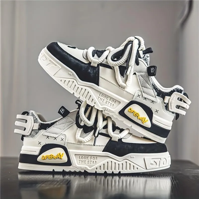 Men's Trendy Sneakers Casual Sporty Low-Top Lace-Up Shoes Non-Slip Rubber Outsole Breathable Fabric Lining for Daily Wear