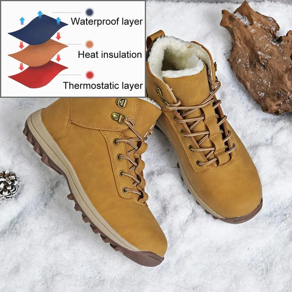 Men's Waterproof Winter Snow Boots Cold-Weather Lightweight High-Traction Grip Hiking Ankle Boots Warm Fur Lined Anti-Slip Outdoor Work Trekking Booties