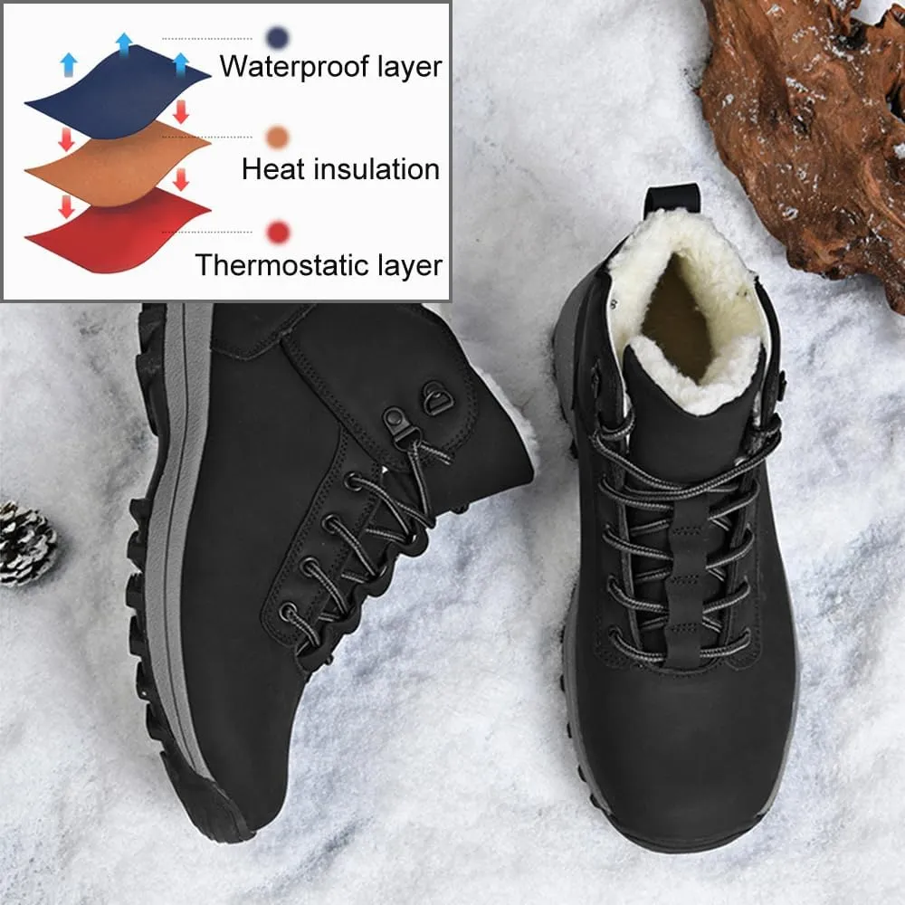 Men's Waterproof Winter Snow Boots Cold-Weather Lightweight High-Traction Grip Hiking Ankle Boots Warm Fur Lined Anti-Slip Outdoor Work Trekking Booties