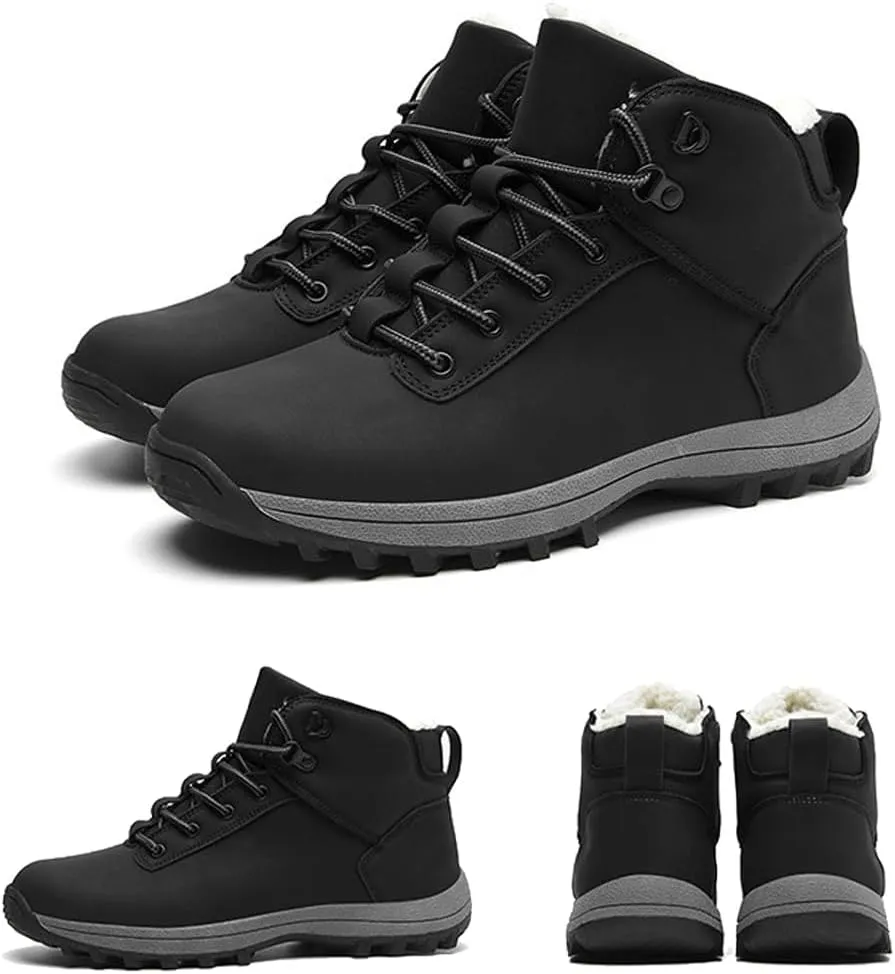 Men's Waterproof Winter Snow Boots Cold-Weather Lightweight High-Traction Grip Hiking Ankle Boots Warm Fur Lined Anti-Slip Outdoor Work Trekking Booties