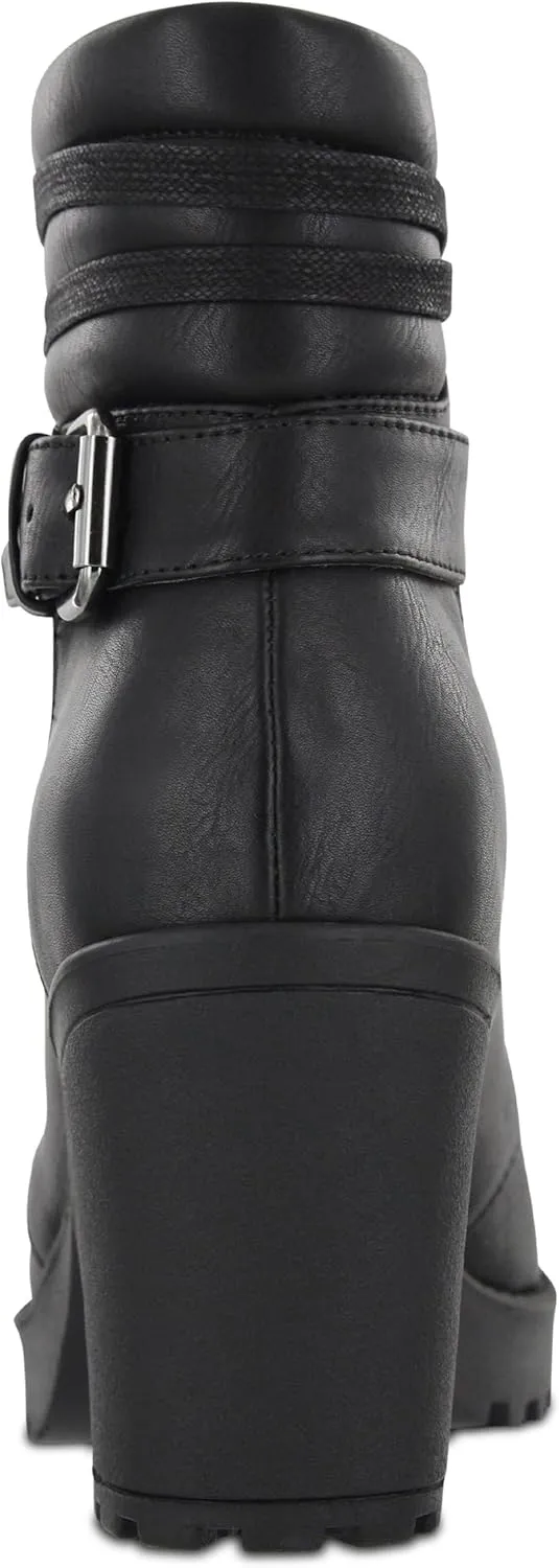 MIA Shoes Annamaria Womens Vegan Leather Combat Boots with Heel