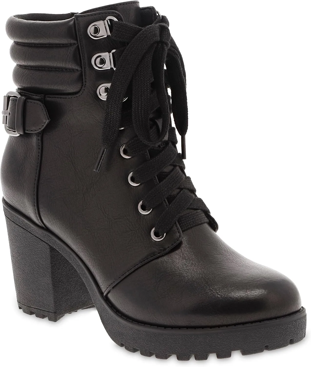 MIA Shoes Annamaria Womens Vegan Leather Combat Boots with Heel