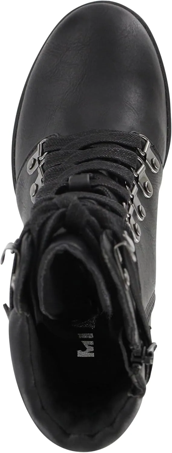 MIA Shoes Annamaria Womens Vegan Leather Combat Boots with Heel