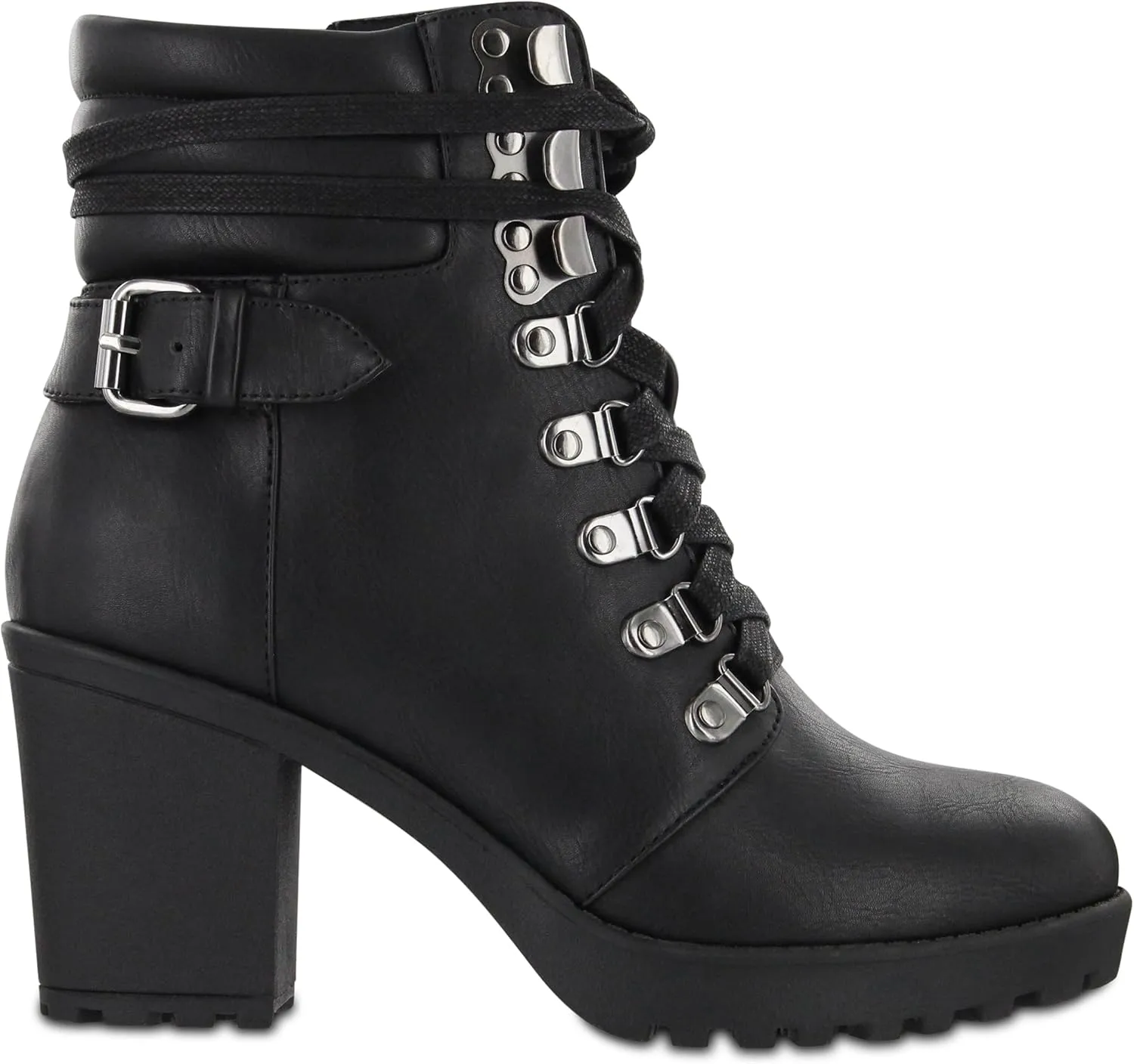 MIA Shoes Annamaria Womens Vegan Leather Combat Boots with Heel