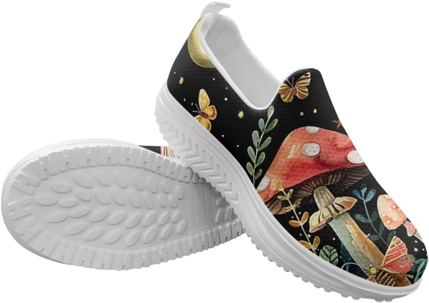 Mushroom Slip-On Sneakers Women Elastic Mesh Loafers Platform with Rocking Bottom Sole for Walking,Running