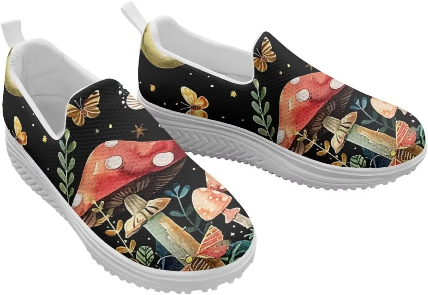 Mushroom Slip-On Sneakers Women Elastic Mesh Loafers Platform with Rocking Bottom Sole for Walking,Running