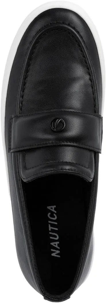 Nautica Womens Slip-On Penny Loafer Sneakers  Casual Comfort Walking Shoes with Cushioned Insole and White Sole