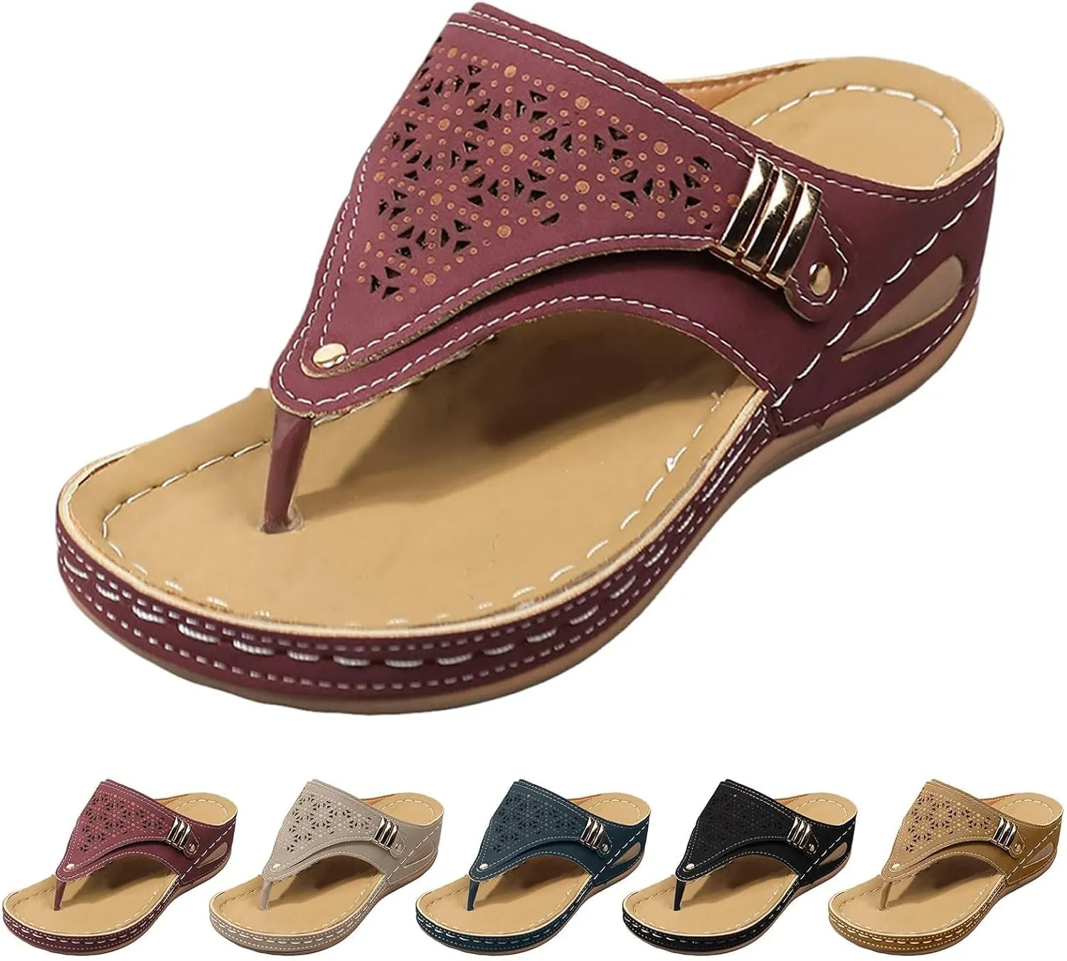 Orthopedic Sandals for Women 2025 Arch Support Summer Sandals with Wedge Heel Non-Slip Comfort Flip Flops Dressy Casual Beach Shoes for Women