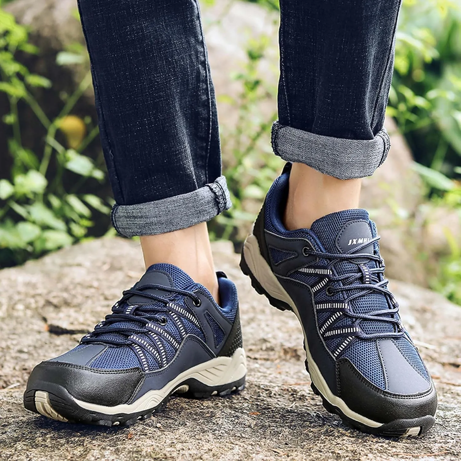 Outdoor walking boots, breathable mesh ankle shoes with rubber soles, hiking boots, anti slip hiking boots