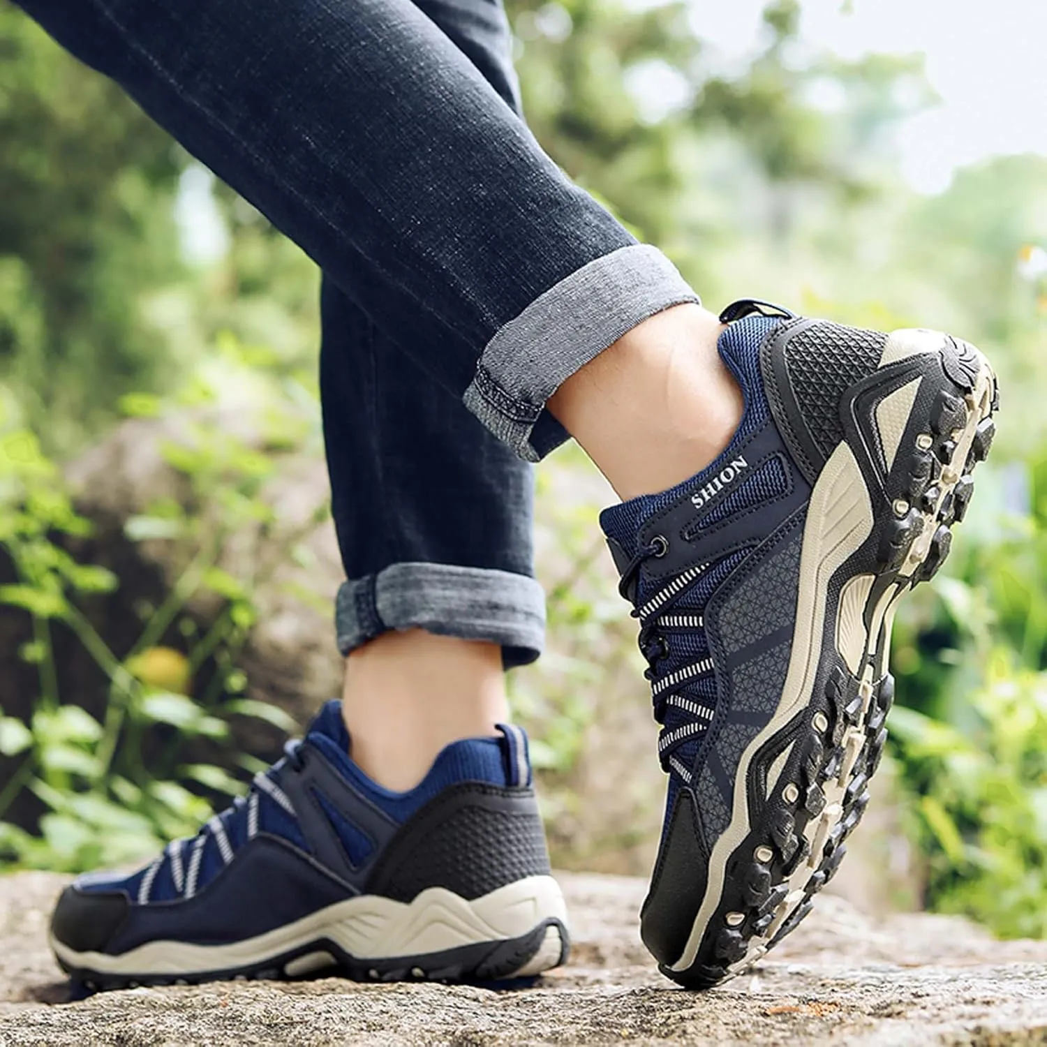 Outdoor walking boots, breathable mesh ankle shoes with rubber soles, hiking boots, anti slip hiking boots