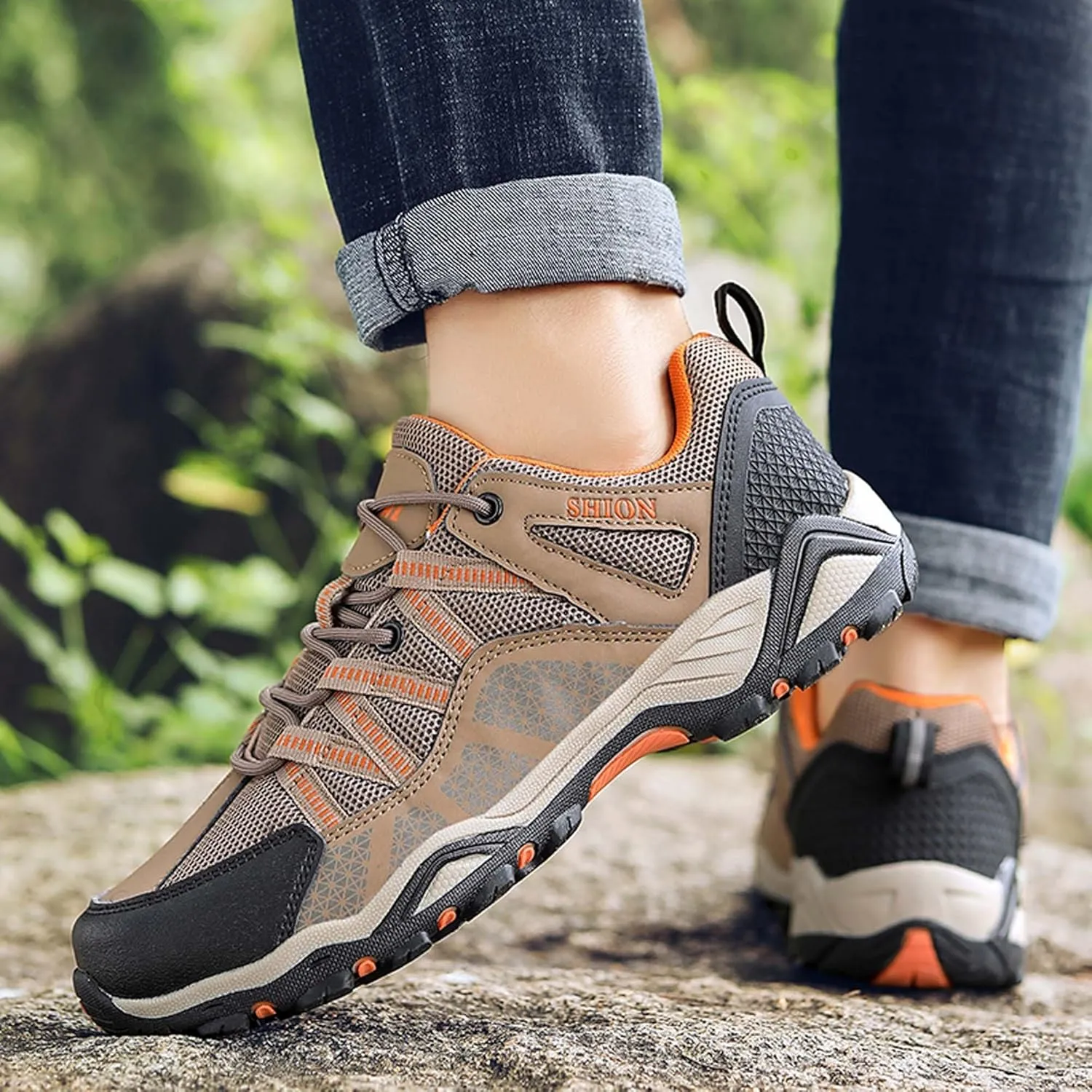 Outdoor walking boots, breathable mesh ankle shoes with rubber soles, hiking boots, anti slip hiking boots