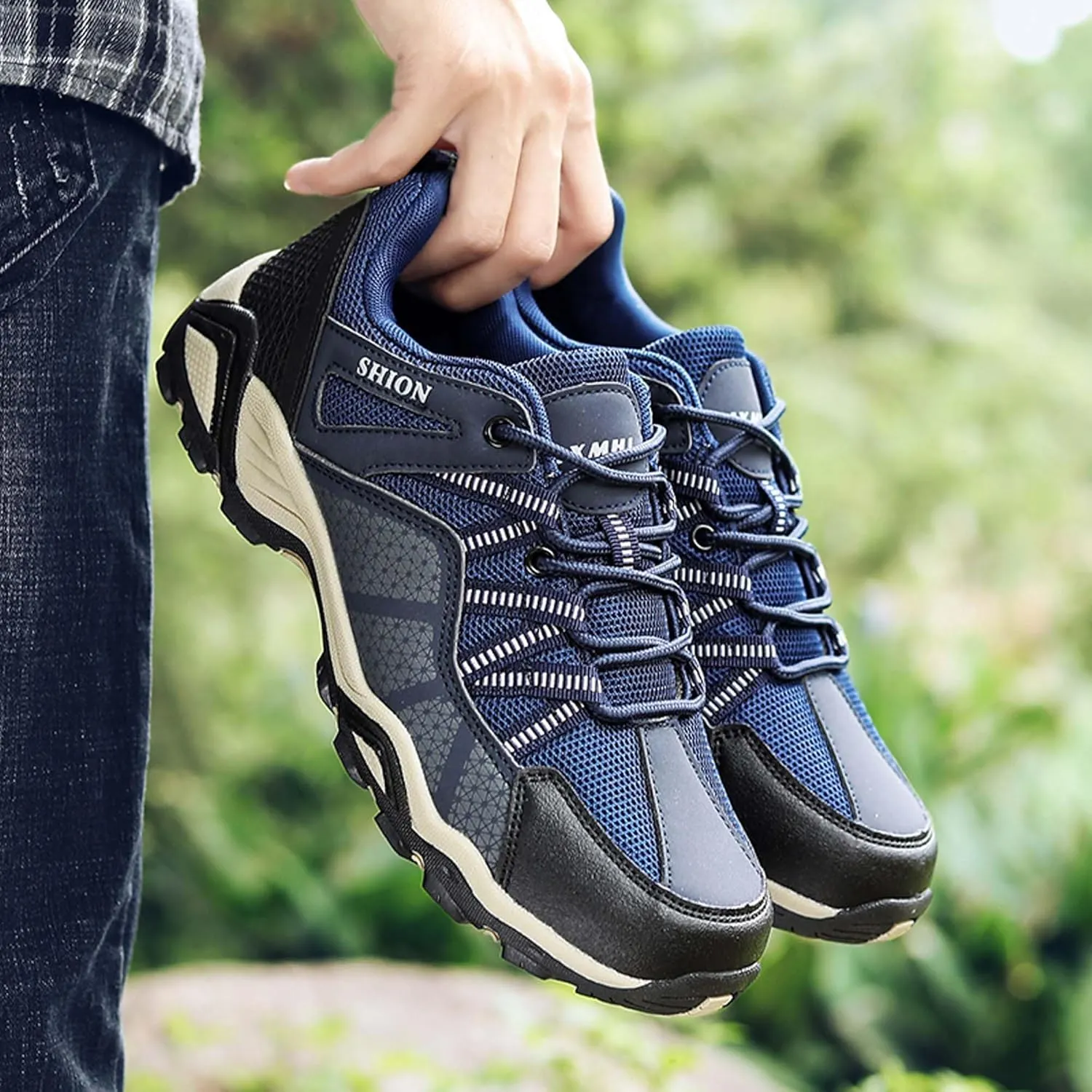 Outdoor walking boots, breathable mesh ankle shoes with rubber soles, hiking boots, anti slip hiking boots