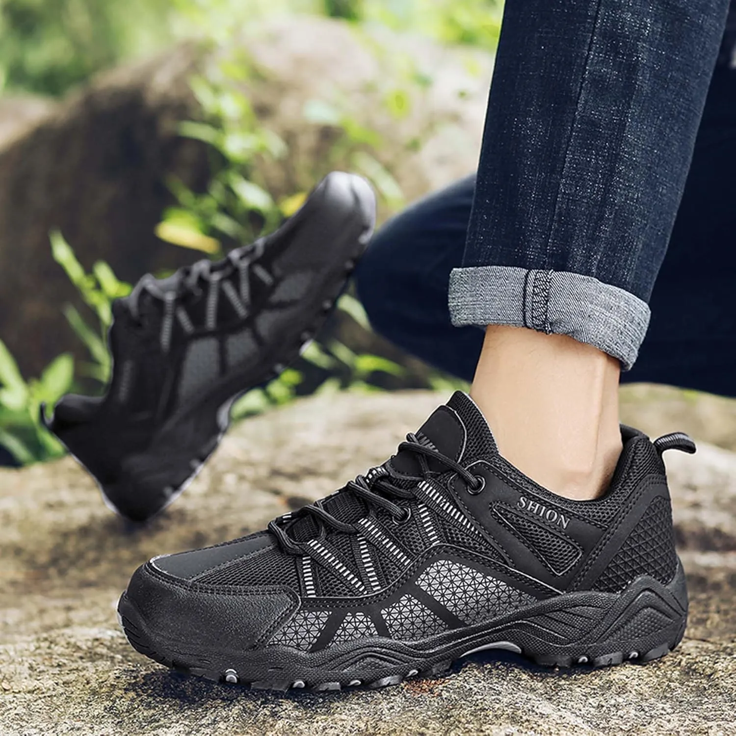 Outdoor walking boots, breathable mesh ankle shoes with rubber soles, hiking boots, anti slip hiking boots
