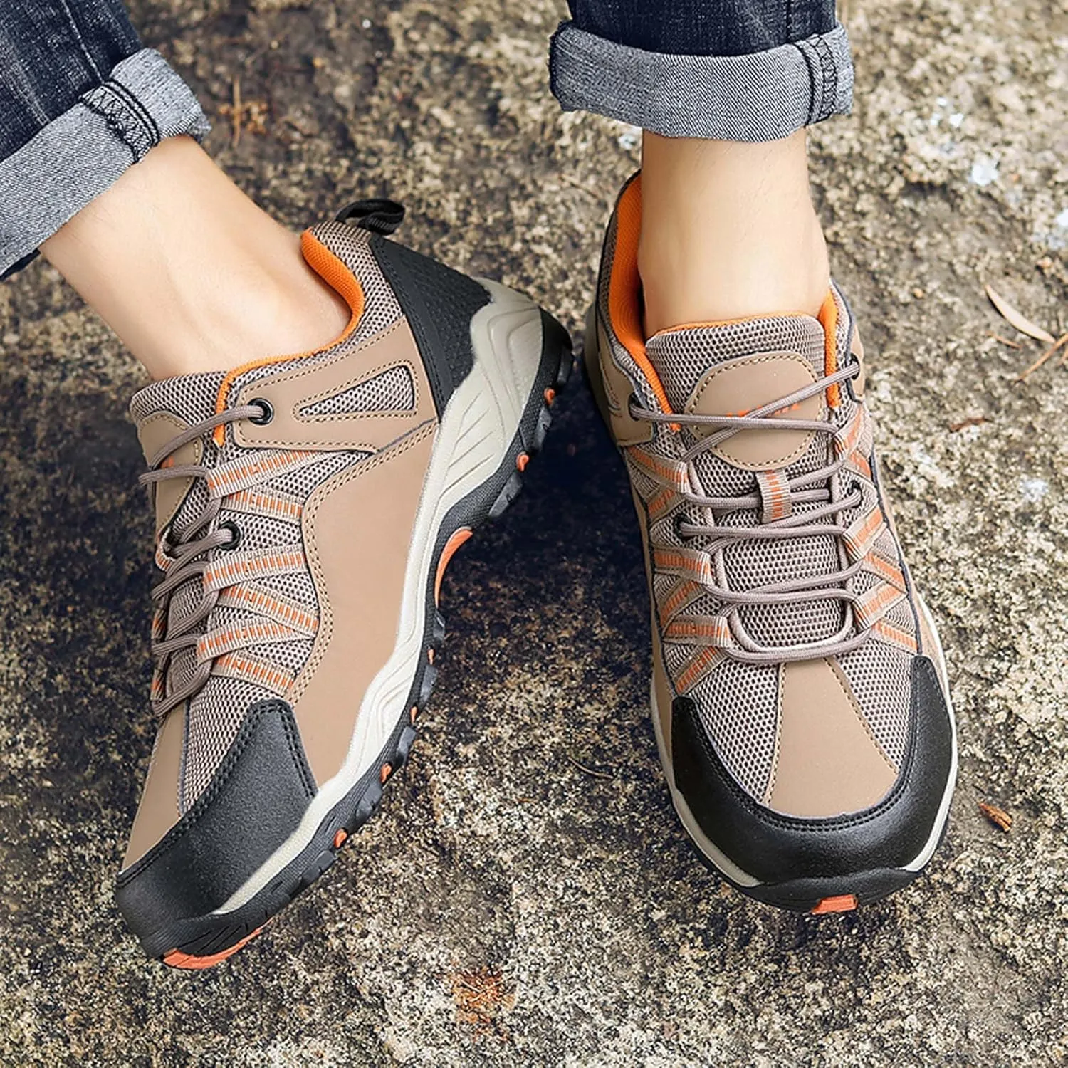 Outdoor walking boots, breathable mesh ankle shoes with rubber soles, hiking boots, anti slip hiking boots