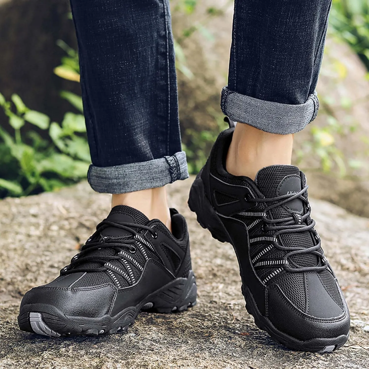 Outdoor walking boots, breathable mesh ankle shoes with rubber soles, hiking boots, anti slip hiking boots