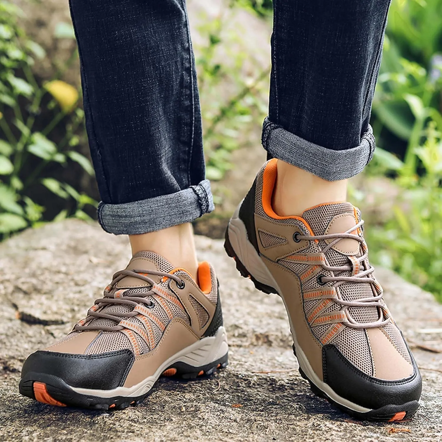 Outdoor walking boots, breathable mesh ankle shoes with rubber soles, hiking boots, anti slip hiking boots