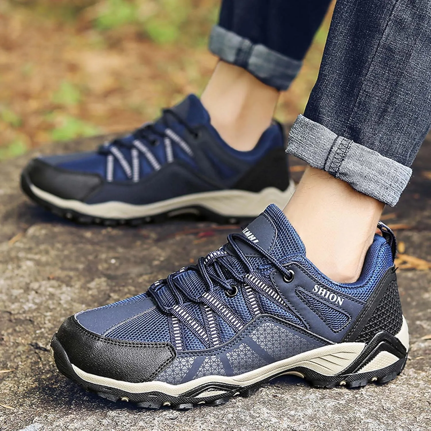 Outdoor walking boots, breathable mesh ankle shoes with rubber soles, hiking boots, anti slip hiking boots