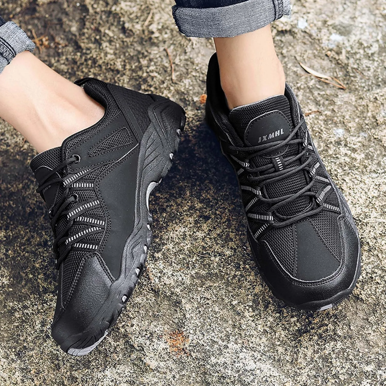 Outdoor walking boots, breathable mesh ankle shoes with rubber soles, hiking boots, anti slip hiking boots
