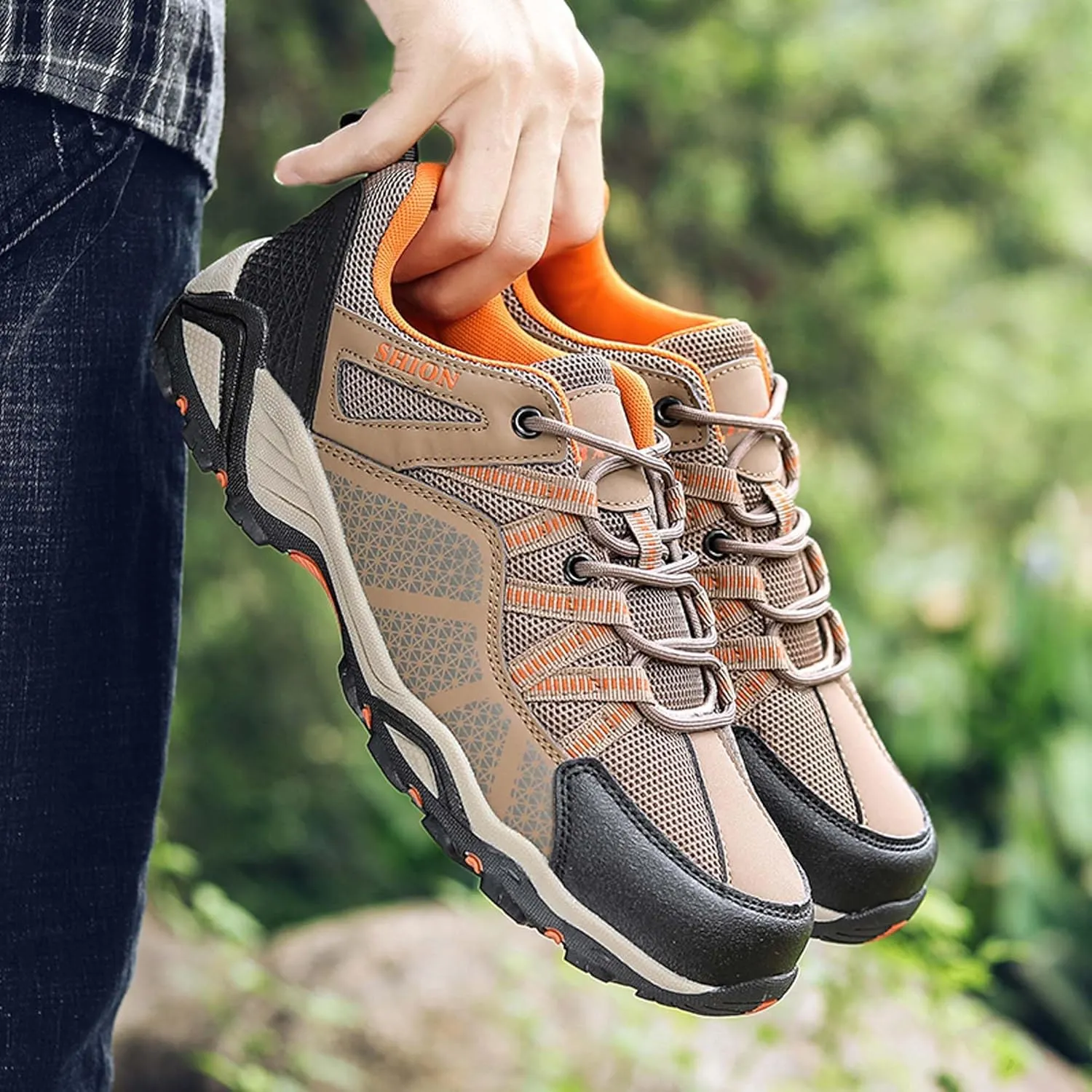Outdoor walking boots, breathable mesh ankle shoes with rubber soles, hiking boots, anti slip hiking boots