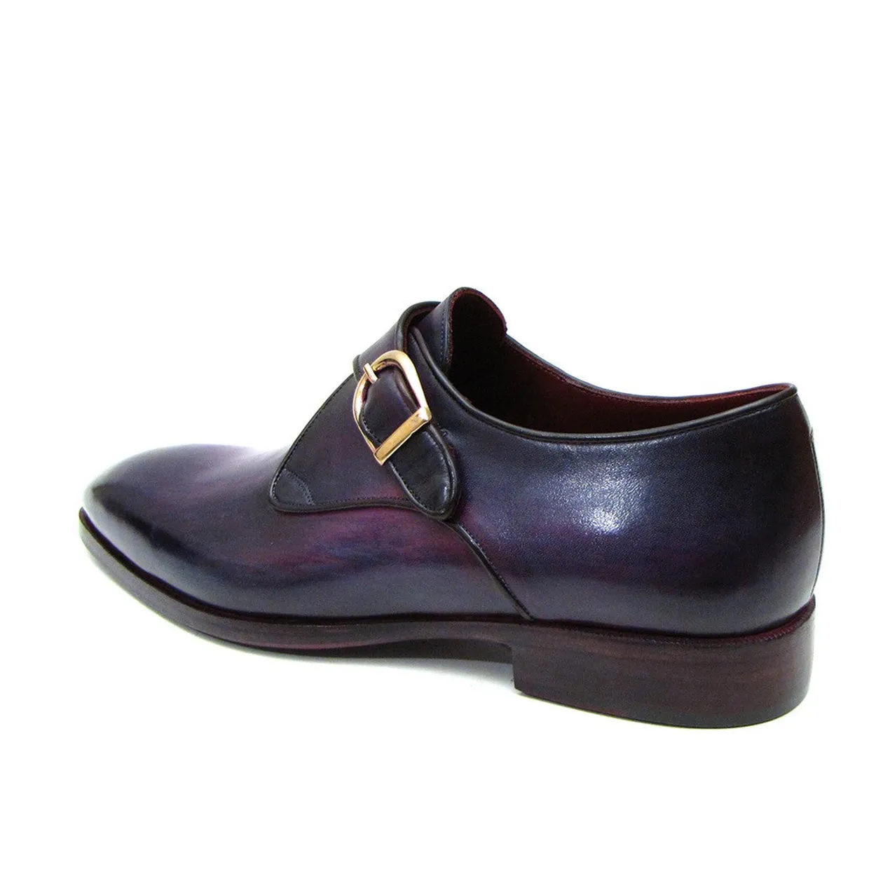 Paul Parkman Handmade Men's Designer Shoes Purple Calf-Skin Leather Single Monkstrap Loafers (PM1024)